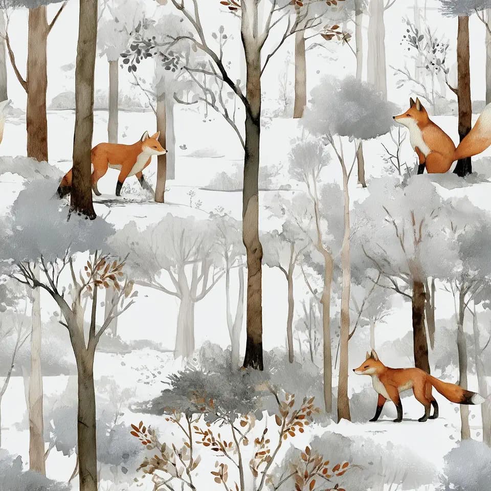 Watercolor Winter Forest Fox Wallpaper Peel and Stick Removable 17.7" x 236.22" Soft Natural Snowscape Wall Paper Self Adhesive for Classroom Bedroom Laundry Room Bathroom