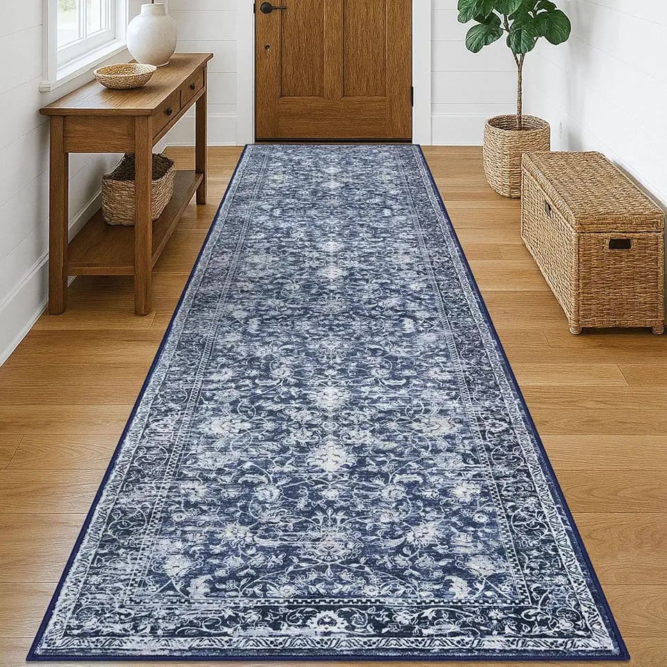 KILOCOCO Runner for Hallway 3x10 ft Washable Runner Non-Slip Rug, Blue