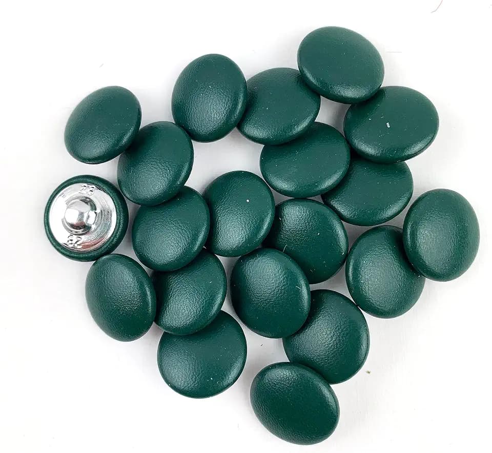 Heyiwell 20PC Leather Covered with Metal Shank Round Buttons for Bridal Gowns Shirts Dress DIY Sewing Craft (Green, 18mm)