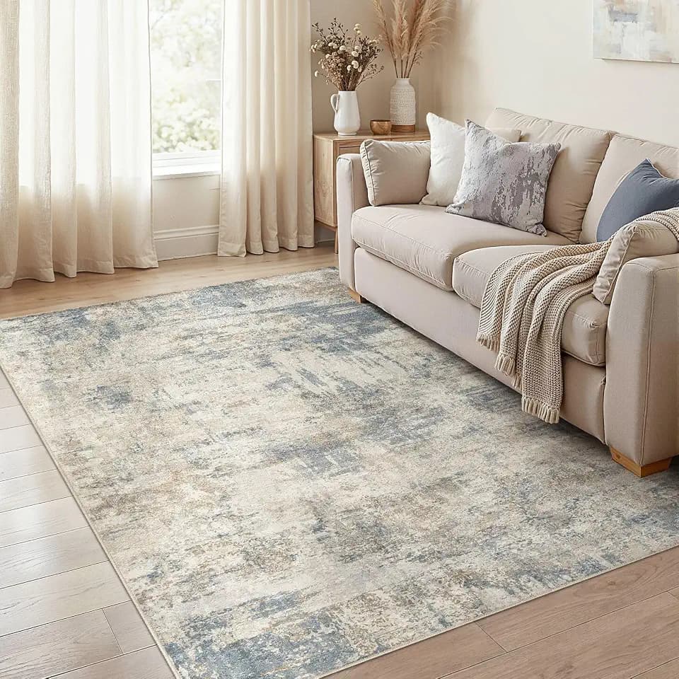 cotiled 5x8 Area Rugs Living Room: Washable Abstract Rug Light Blue