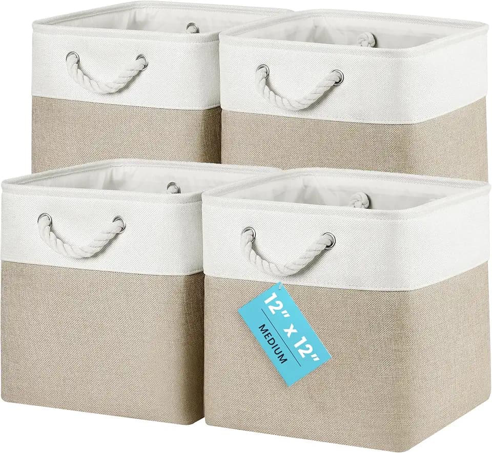 OrganiHaus 12x12 Cube Storage Bins, 4-Pack Fabric Cubes, Rope Handles