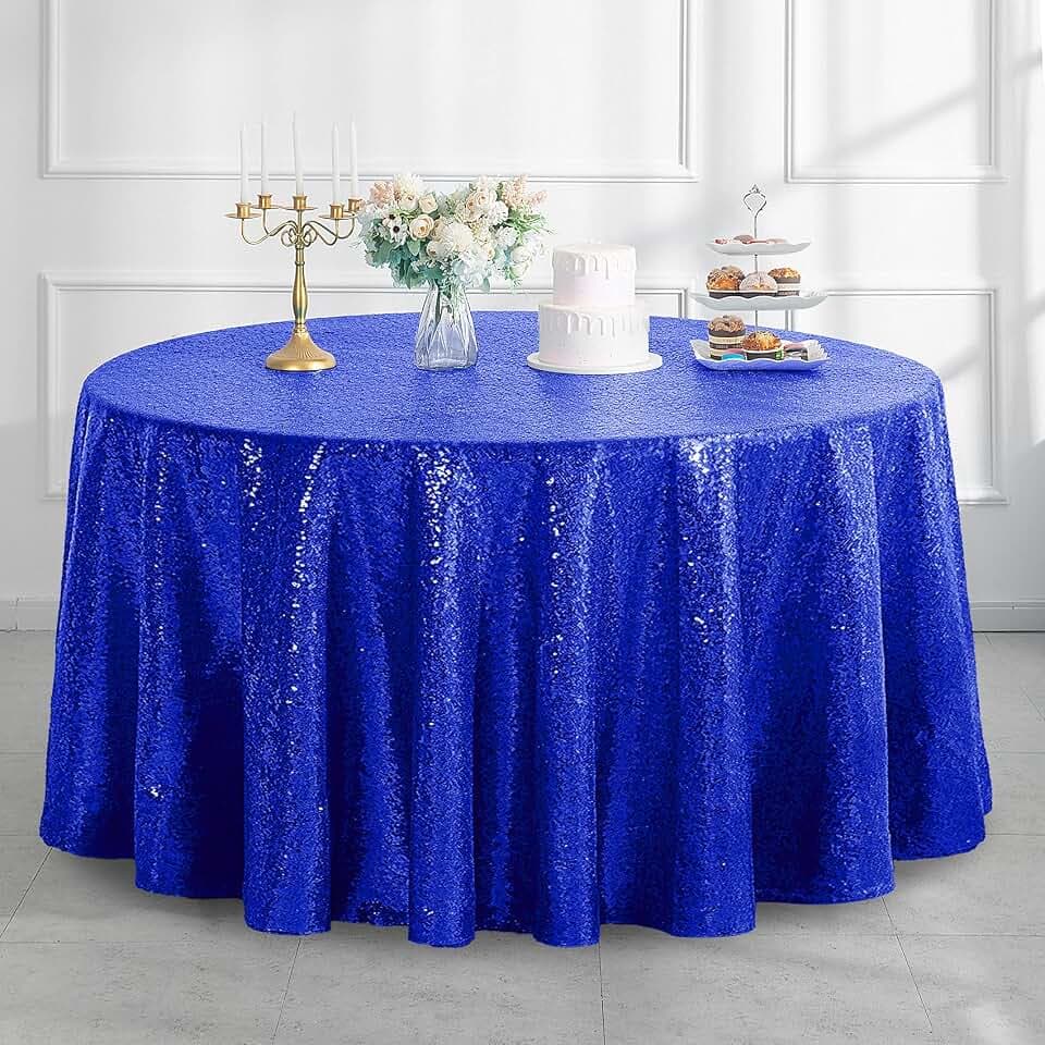 Pufogu 50" Round Royal Blue Sequin Tablecloth Glitter Royal Blue Table Cloths for Birthday Wedding Bridal Baby Shower Party Decorations