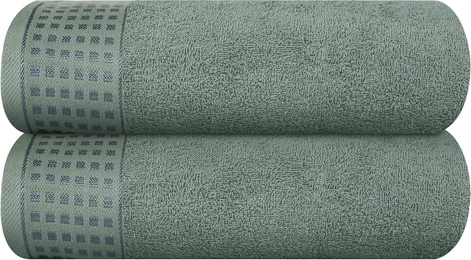 GLAMBURG 100% Cotton 2 Pack Oversized Bath Towel Set 28x55 Inches, Ultra Soft Highly Absorbant Compact Quickdry & Lightweight Large Bath Towels, Ideal for Gym Travel Camp Pool - Jade