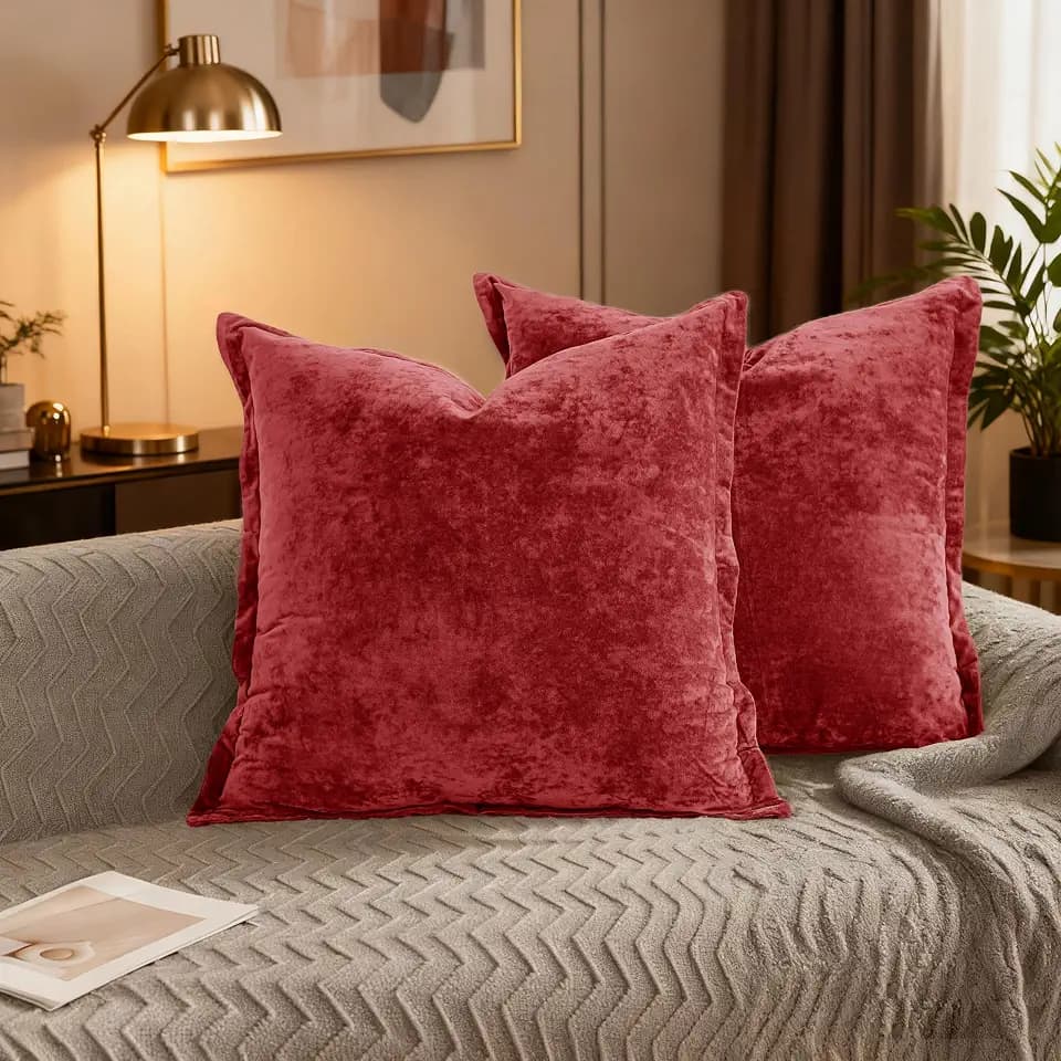 Velvet Pillow Covers 2 Pack Soft 26x26 Pillow Covers Solid Square Euro Shams Decorative Couch Pillow Cases with Wide Border for Sofa Bed Home Decor,Red