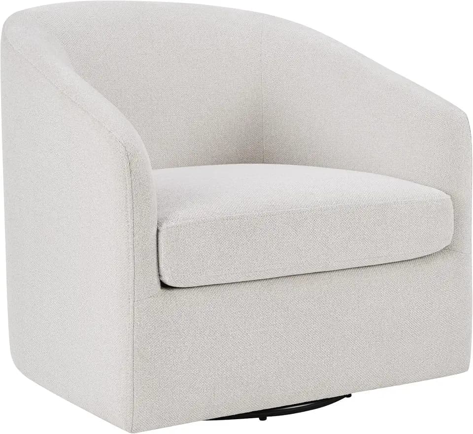 OSP Home Furnishings Parker Upholstered Swivel Tub Accent Chair, Cream Fabric