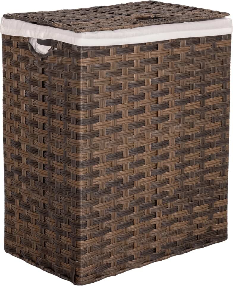 Seville Classics Premium Handwoven Portable Laundry Bin Basket with Carrying Handles, Household Storage for Clothes, Linens, Sheets, Mocha Brown, Rectangular Hamper