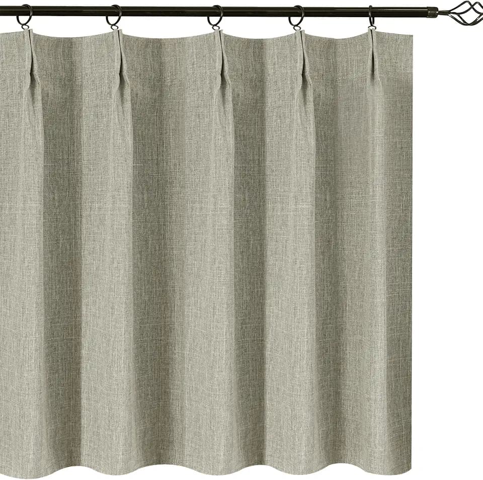 WdFour Pinch Pleated Curtains, Full Blackout Linen Look Window Curtains for Bathroom, Living Room, Bedroom, Block Lights and Offer Privacy. (Hemp Gray, 42" W x 84" L)