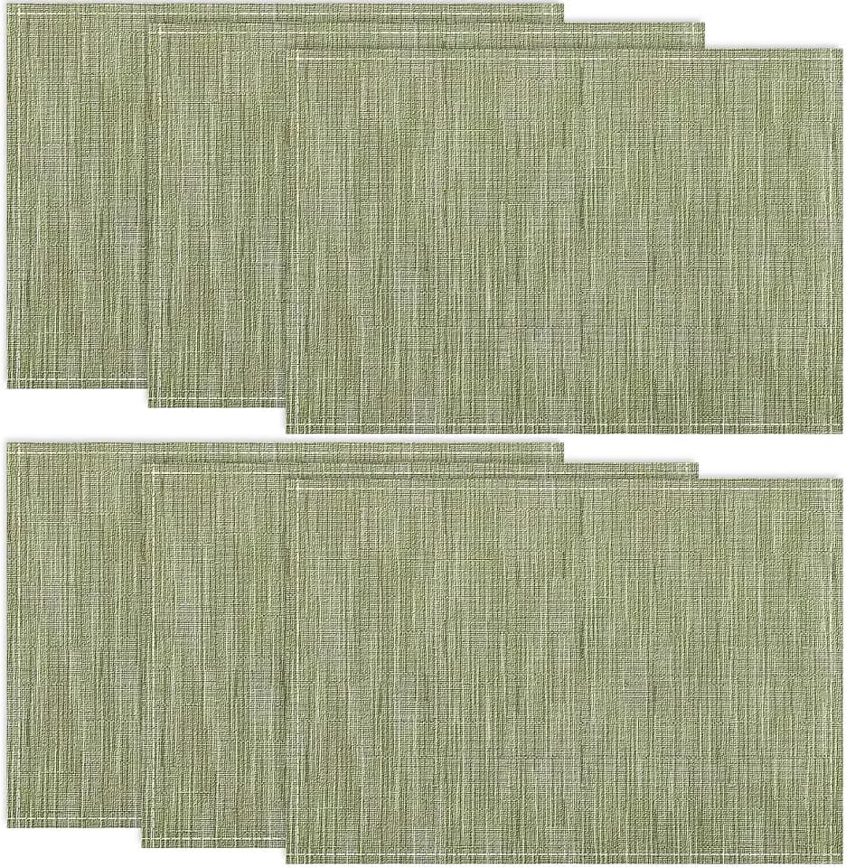 Niviy Green Placemats Set of 6, 12x18 Inch Washable Easy to Clean Heat-Resistant Anti-Skid Sage Green Placemats for Holiday Party Kitchen Dining Room Decoration