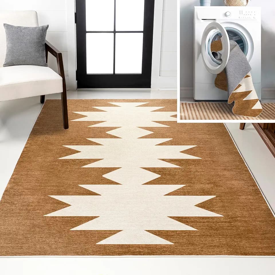 JONATHAN Y Machine Washable Indoor Area Rug 4X6 Terracotta/Cream, Chayton Minimalist Geometric for Living Room, Bedroom, Kitchen, Office, Easy-Cleaning, Pet-Friendly, Non-Shedding WSH110A-4