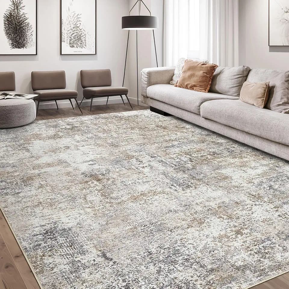 DMOYEST Area Rug Living Room Rugs - 8x10 Washable Large Soft Indoor Neutral Modern Abstract Low Pile Rug Carpet for Bedroom Dining Room Farmhouse Home Office - Brown/Grey/Black