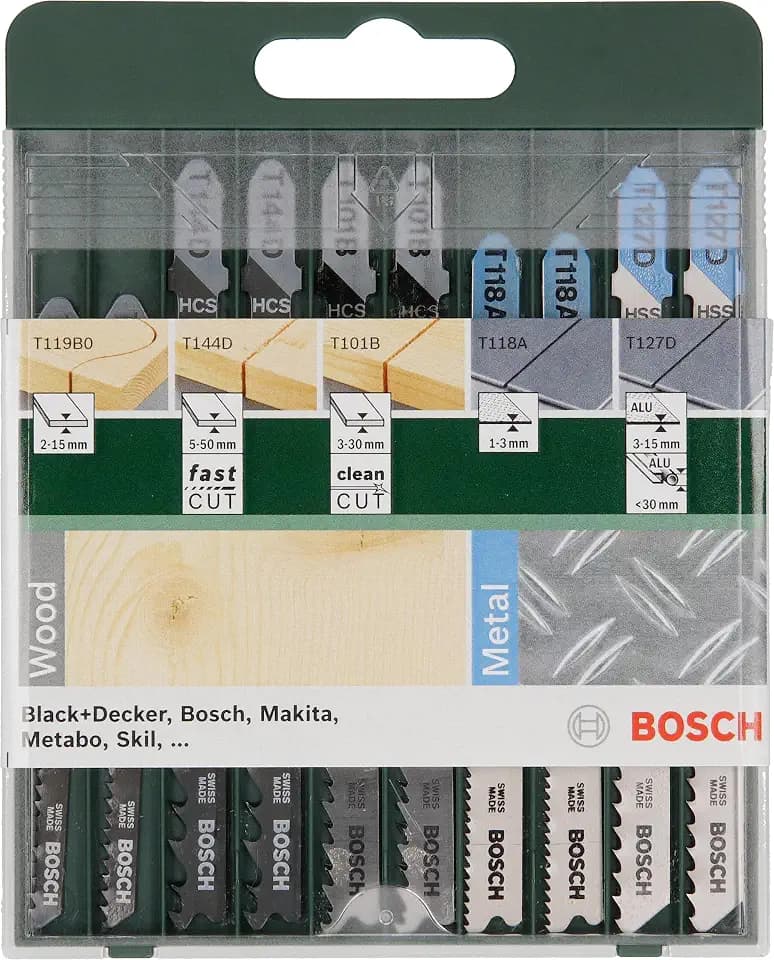 Bosch Home and Garden 10tlg. Stichsägeblatt Set Wood and Metal (Holz und Metall, Zubehör Stichsäge T-Schaftaufnahme)