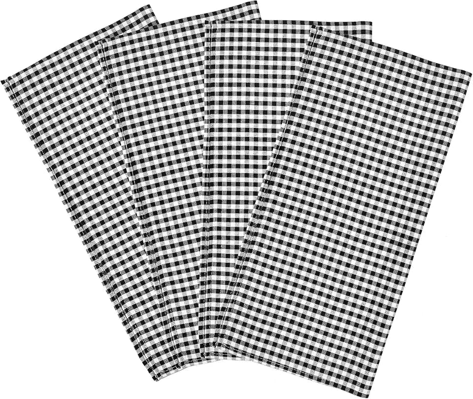 Lush Decor Gingham Check Yarn Dyed Napkin 4-Pack, 18" x 18", Off-White & Black