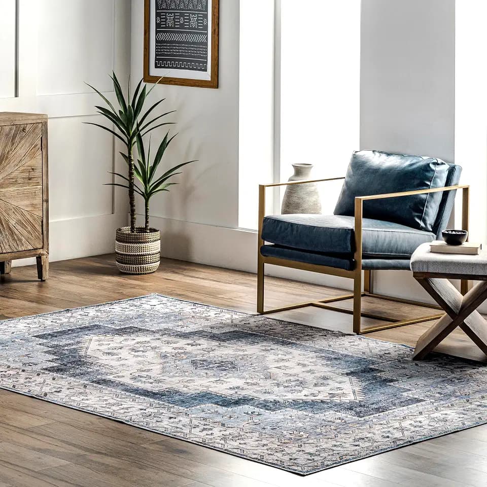 nuLOOM 5' x 8' Machine Washable Stain-Resistant Area Rug with Non Slip Backing, Low Profile for Living Room, Bedroom, and Dining Room, Dania Navy