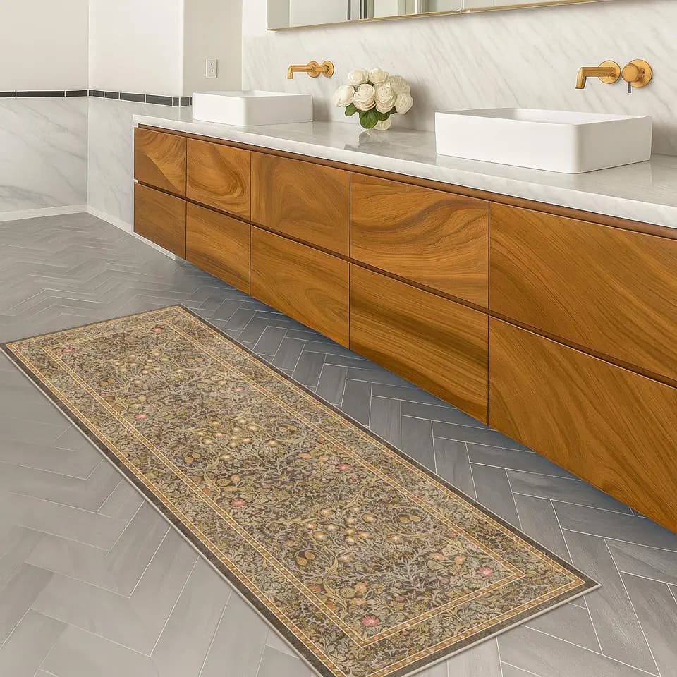 Hazo Haus Non Slip 2x5 Gold Brown Bathroom Runner Rug - Small Runner Rugs, Washable Kitchen Floor Mat, Bedroom, Laundry Room, Hallway Runner - Vintage Oriental Décor