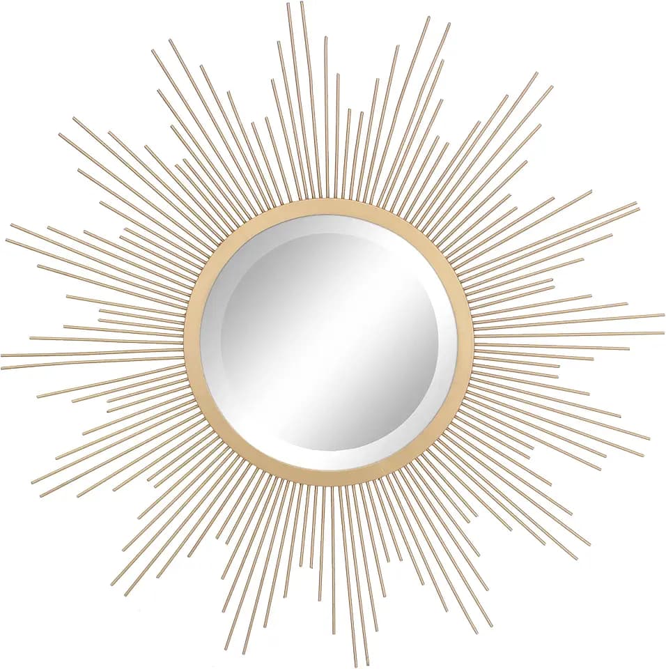 Stonebriar Round 23" Antique Gold Metal Starburst Hanging Wall Mirror with Attached Mounting Bracket, Decorative Decor for the Living Room, Bedroom, Bathroom, Hallway, and Entryway