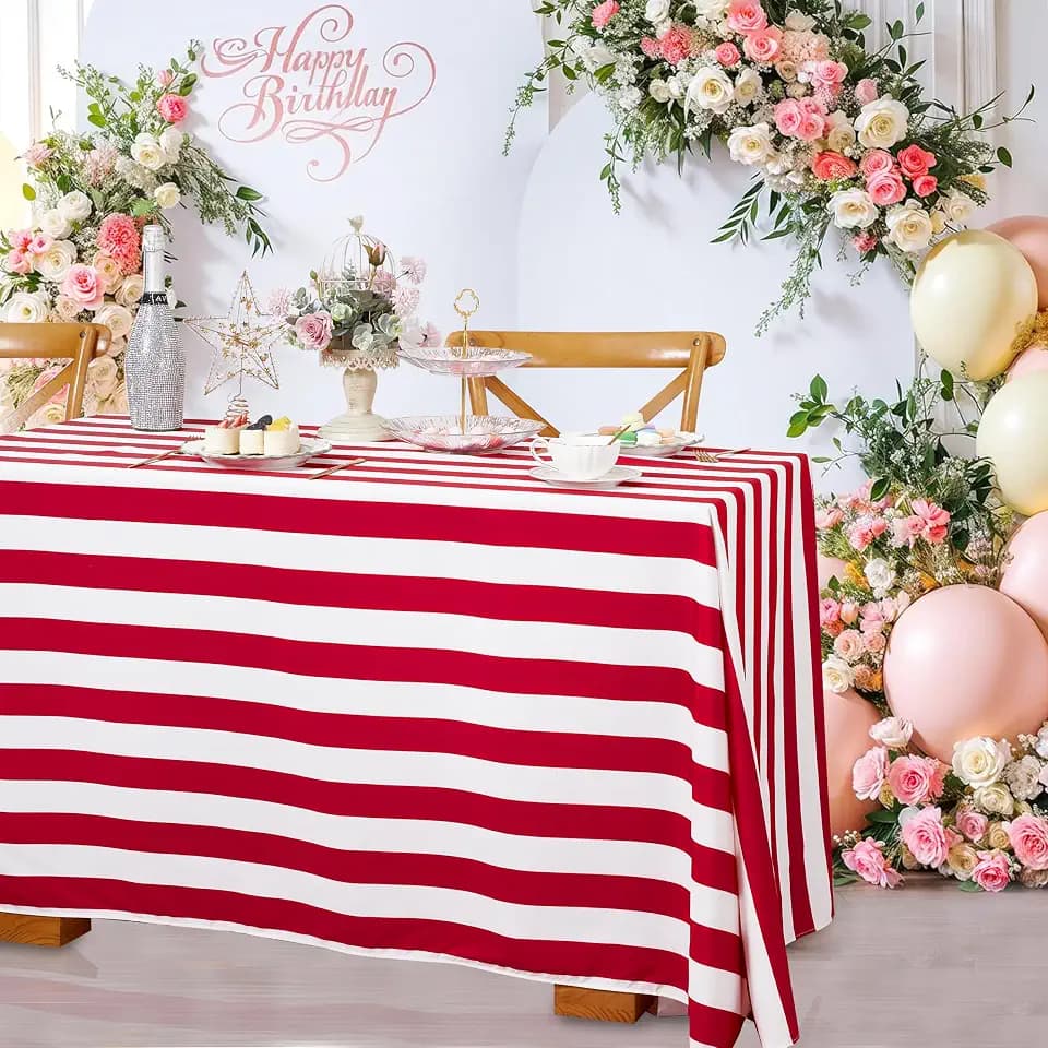 Red and White Striped Rectangle Tablecloth 57x84 Inch Outdoor Picnic Decor