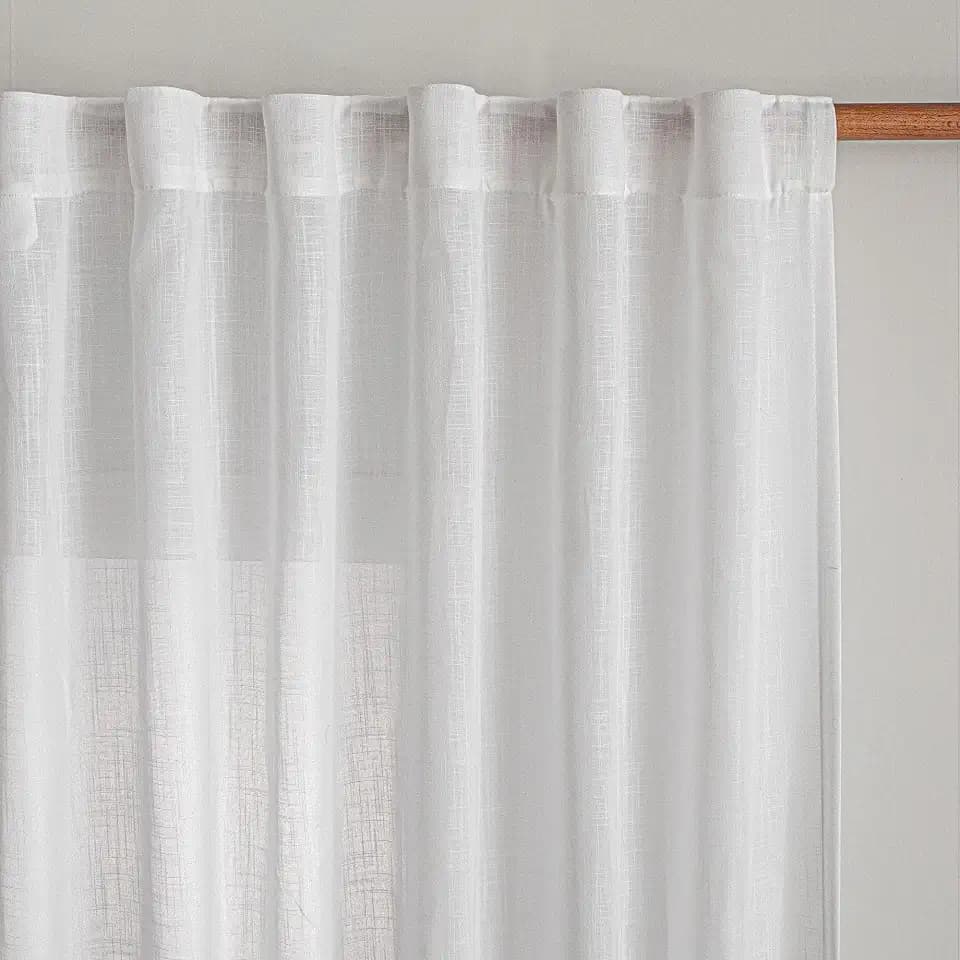 MYSKY HOME French Door Curtains for Closet Doorways, 72 Inches Long White Semi Sheer Drapes Light Filtering Curtain Panels Elegant Look for Classroom/Guestroom Windows, 50" x 72", White, 2 PCs