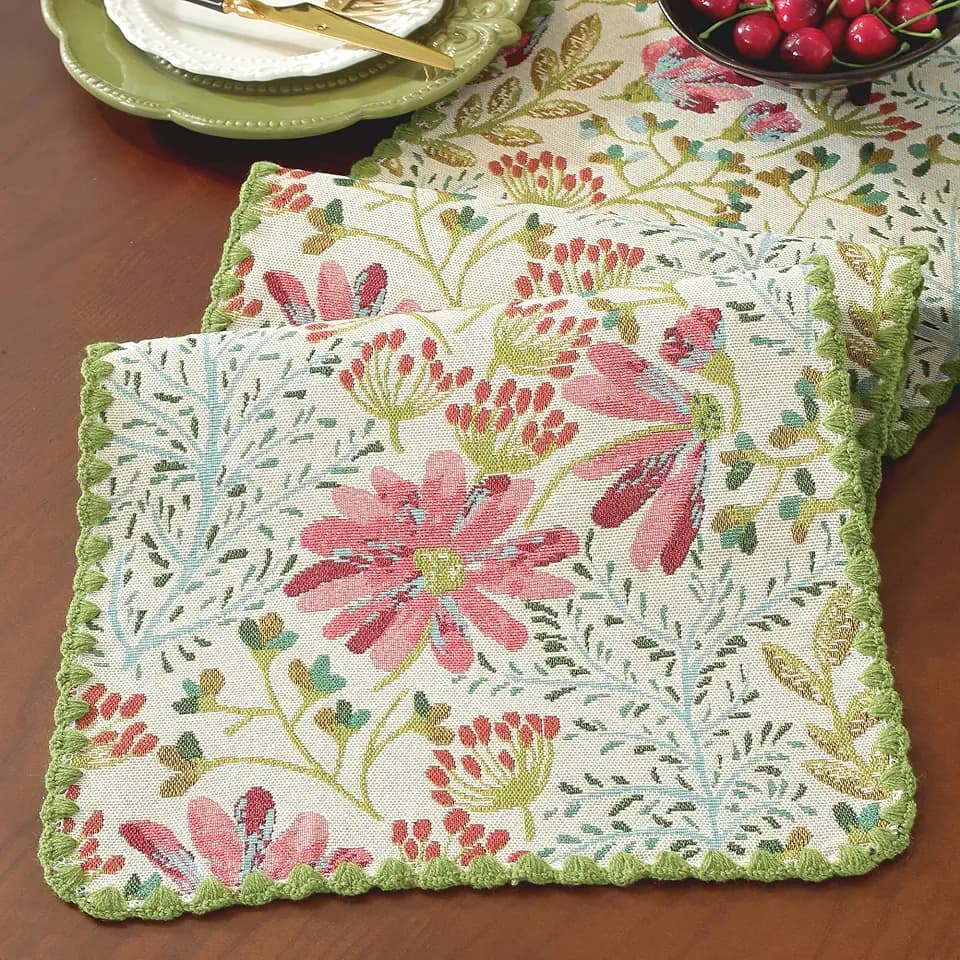 Boho Botanical Floral Lace Table Runner Green 12 x 82 Inch