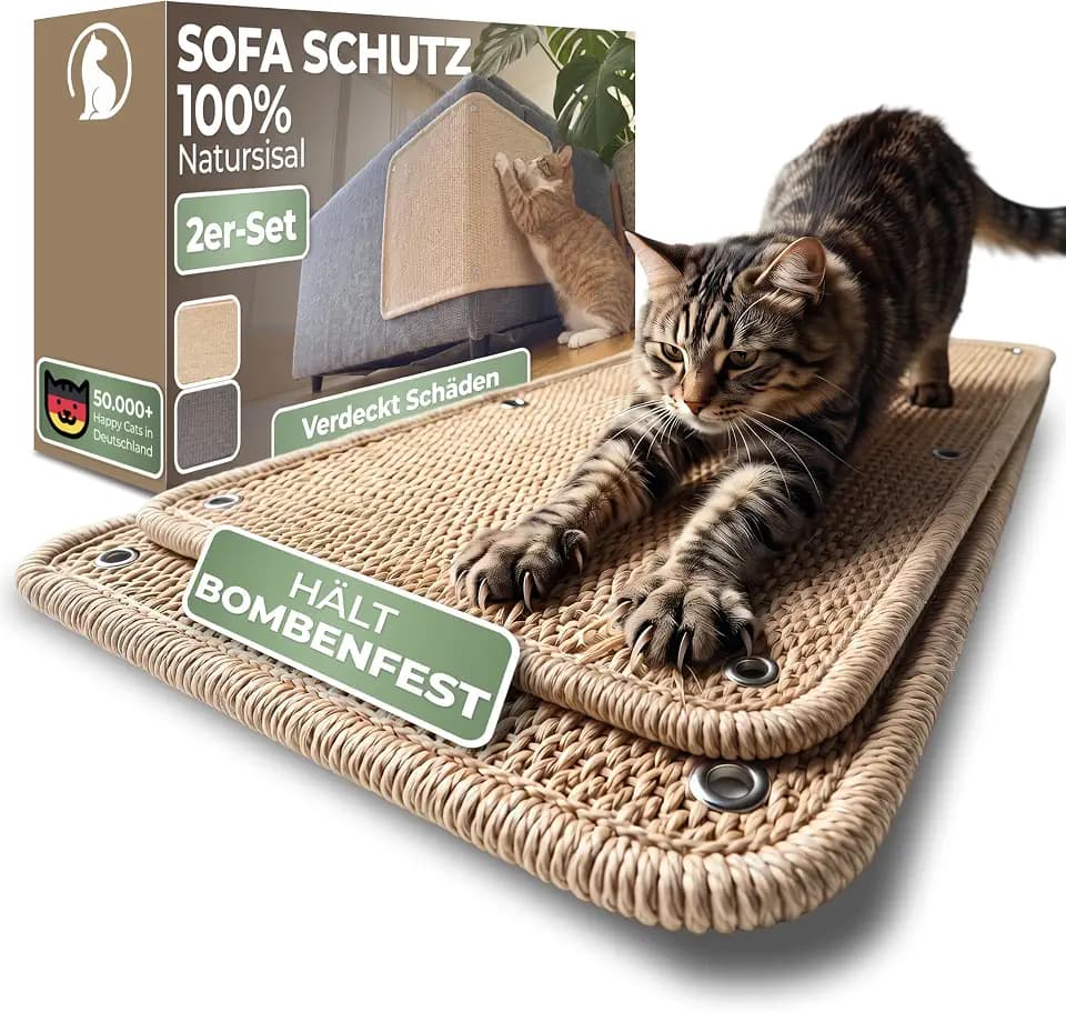 WOOWOOD Kratzmatte Katze für Sofa 2er Set, 60x25 cm, Sisal, Beige-Natur