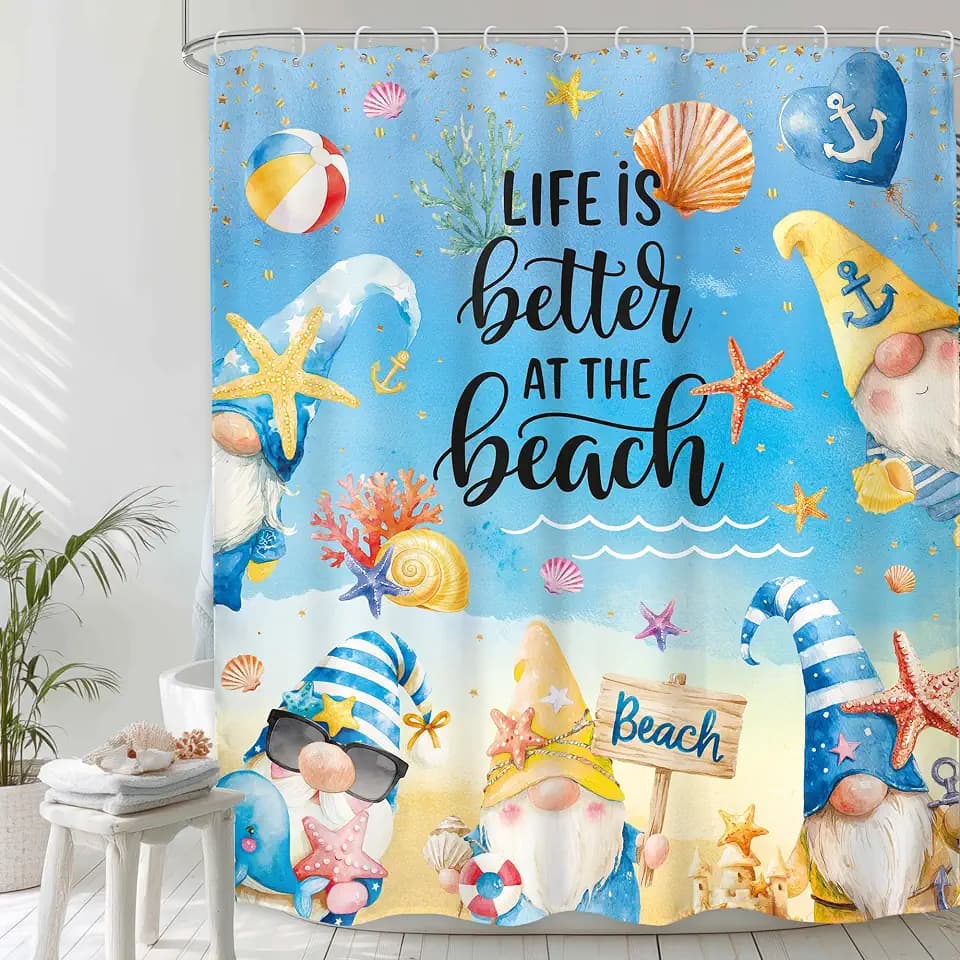 Summer Ocean Gnomes Sea Beach Starfish Country Bathroom Shower Curtain Set
