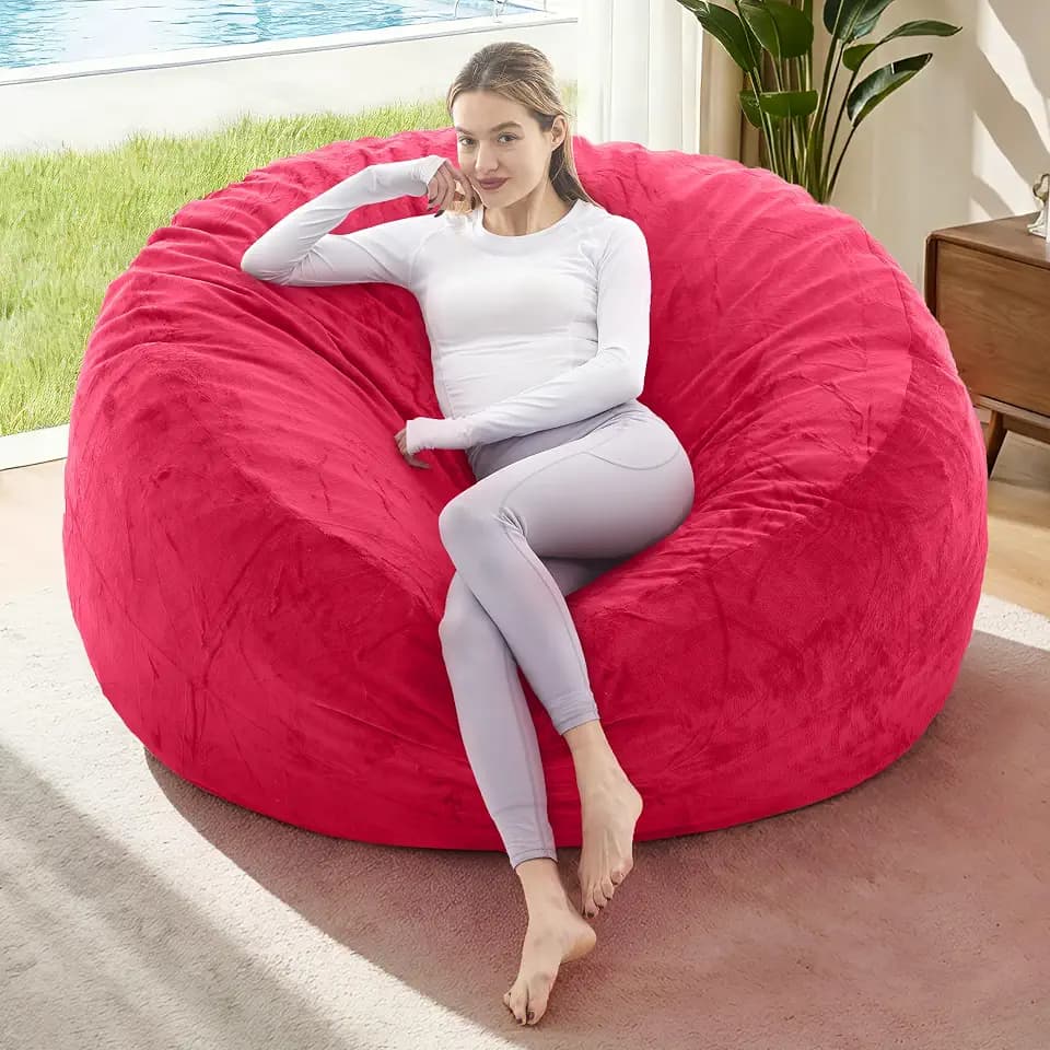 Giant Bean Bag Chair with Memory Foam Filling Beanbag for Adult 8 Colors, Machine Washable Removeable Flannel Cover, Soft Cozy for Bedroom, Living Room - 5 Feet Red