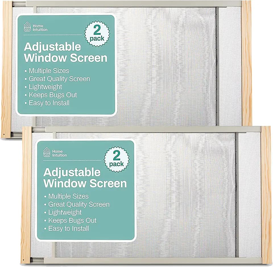 Home Intuition 2-Pack Adjustable Horizontal Window Screen 19-33 inches Wide, 10 Inch High, Bug and Mosquito Netting, Replacement WindowScreen for Kitchen Windows, RV Camper, Dorm Ventilation