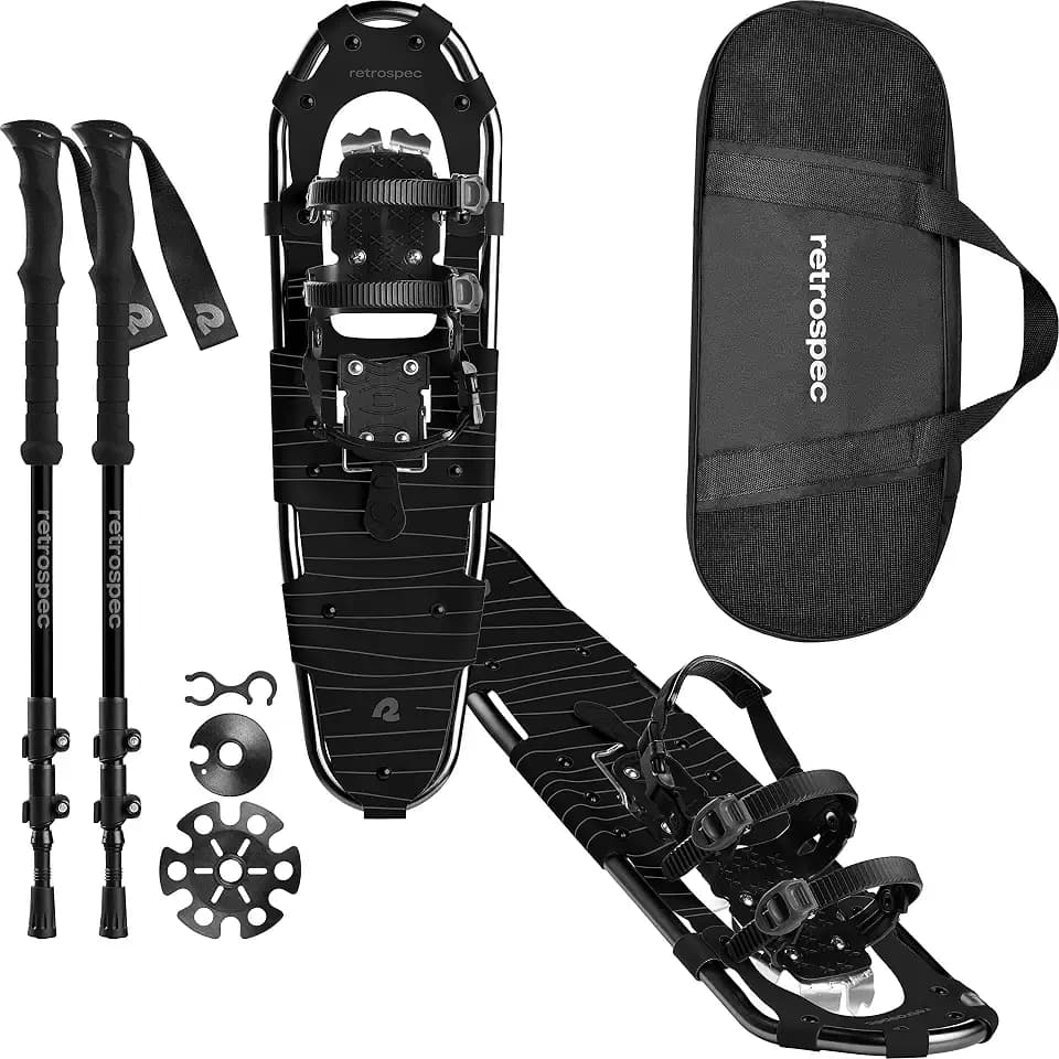 Retrospec Drifter Snowshoes & Trekking Poles Bundle with Adjustable Bindings - Lightweight Aluminum Snow Shoes for Women & Men - All Terrain Hiking & Winter Sports
