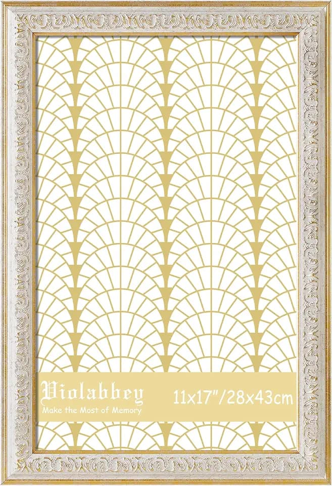 VIOLABBEY 11x17 Picture Frame White, Vintage Frames Ornate without Mat