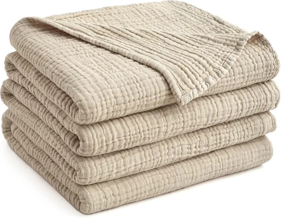 100% Cotton Muslin Throw Blanket 108x90 4-Layer Gauze for Adult