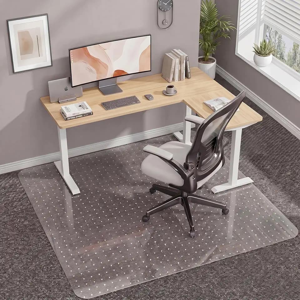 Office Chair Mat for Carpet, 46" x 60" Heavy Duty Clear PVC Large Floor Protector with Studded Backing, Non-Slip Plastic Mat for Office Chair, Desk & Rolling Computer Gaming Chair on Low Pile Carpet
