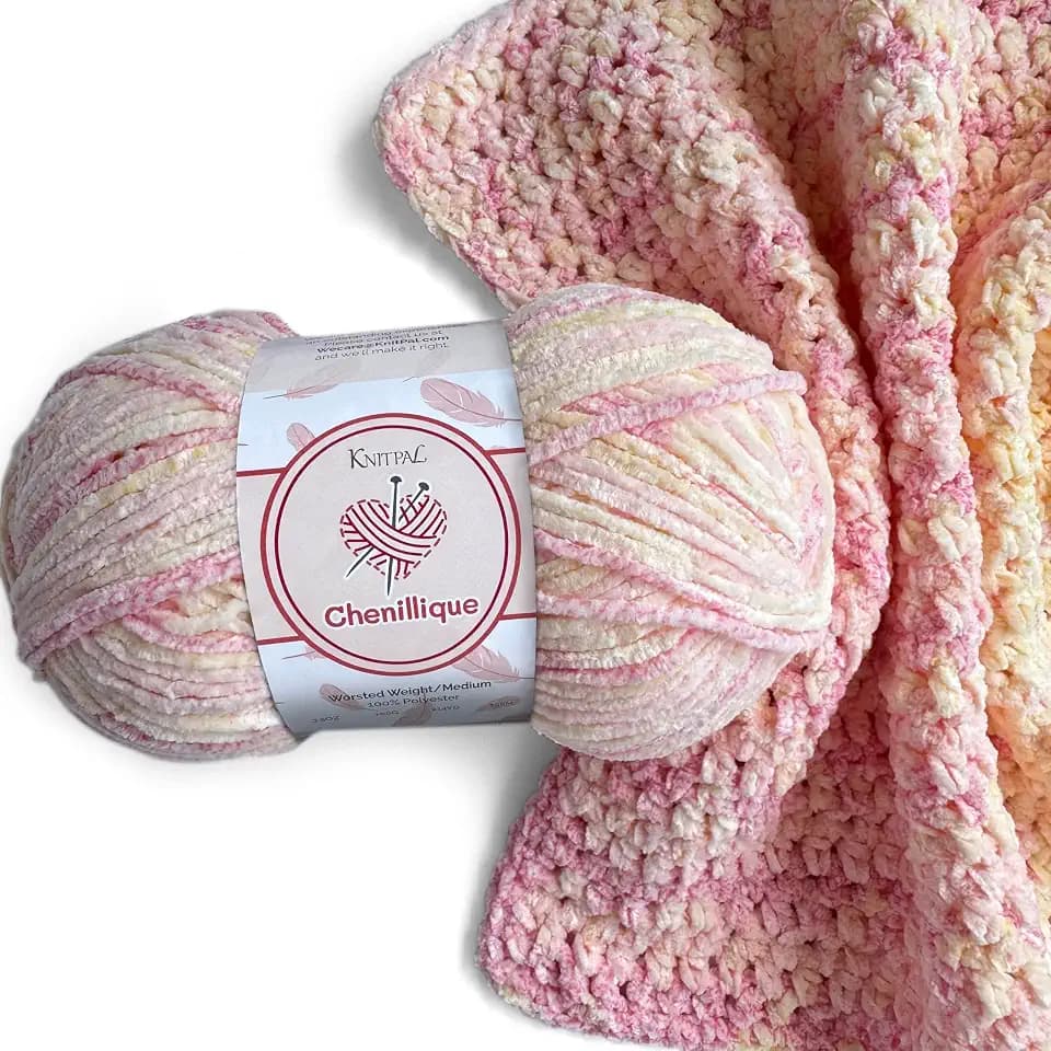 Chenillique #4 Velvet Chenille Yarn, 4-Pack (856Yds/400G), Pink Sorbet