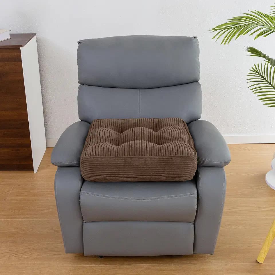 HIGOGOGO Tufted Corduroy Recliner Seat Cushion for Elderly, Large Square Seat Cushion for Recliner Chair, Floor Pillow, Office Chair, Car, No Pressure on Thighs, Brown, 20x20x5 Inch