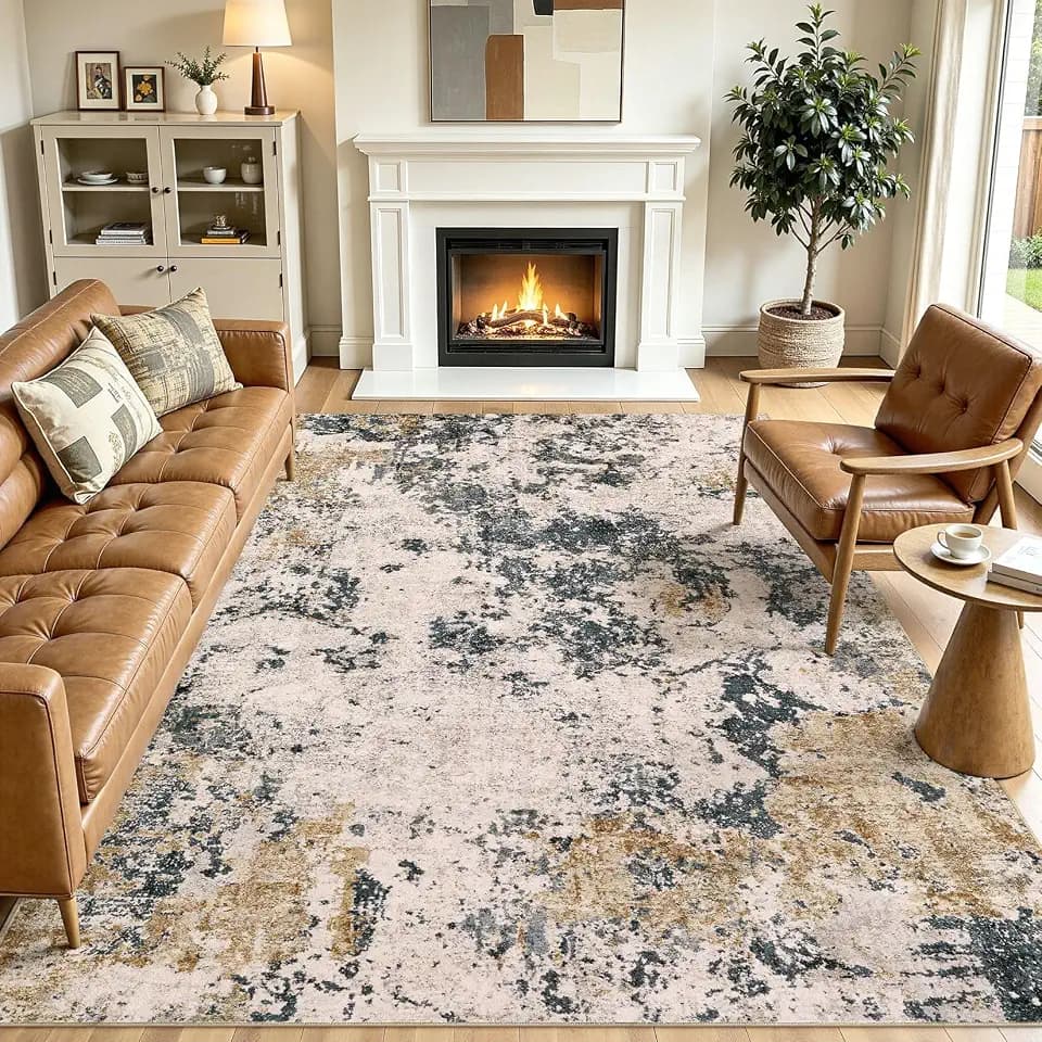 8x10 Area Rugs Living Room Abstract Washable Rug, Grey Gold