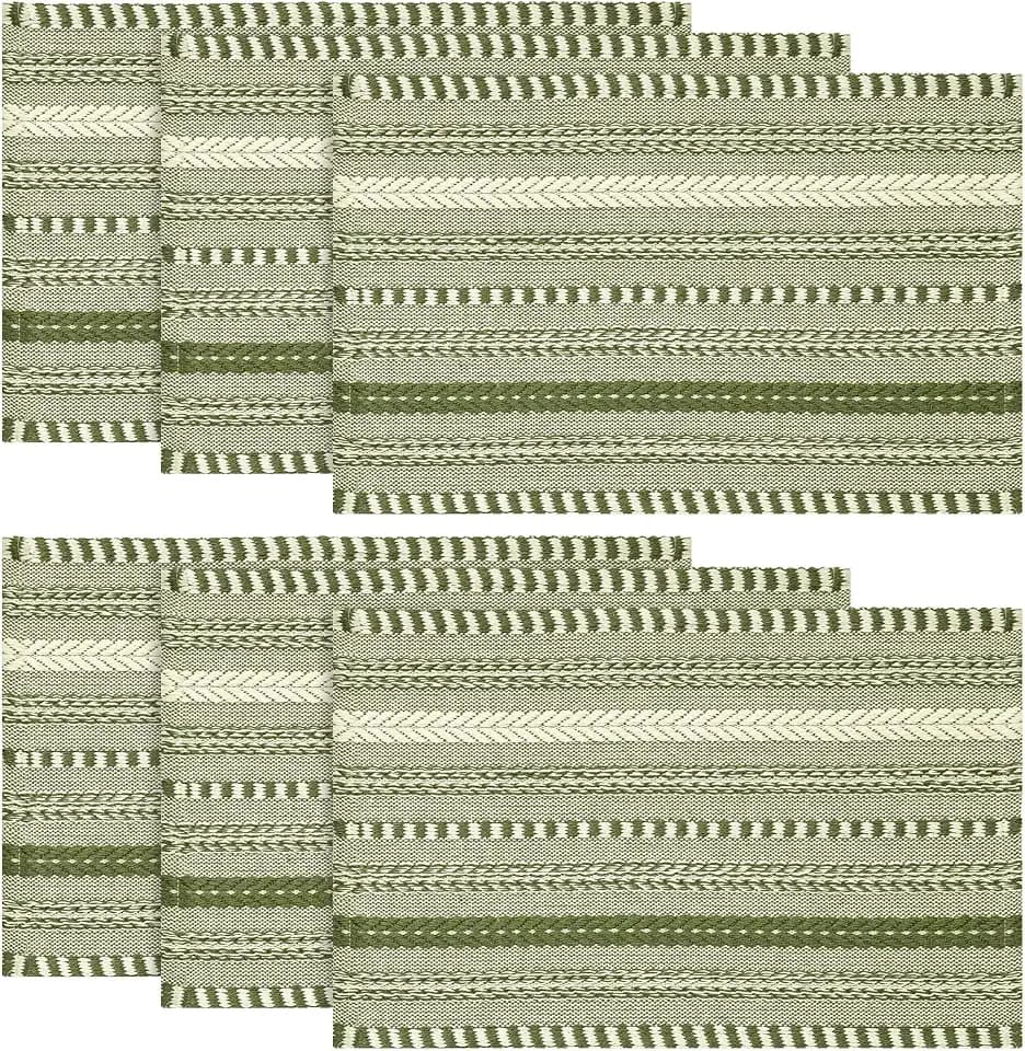 Artoid Mode Army Green Woven Braided Stripe Placemats Set of 6-12x18 Inch