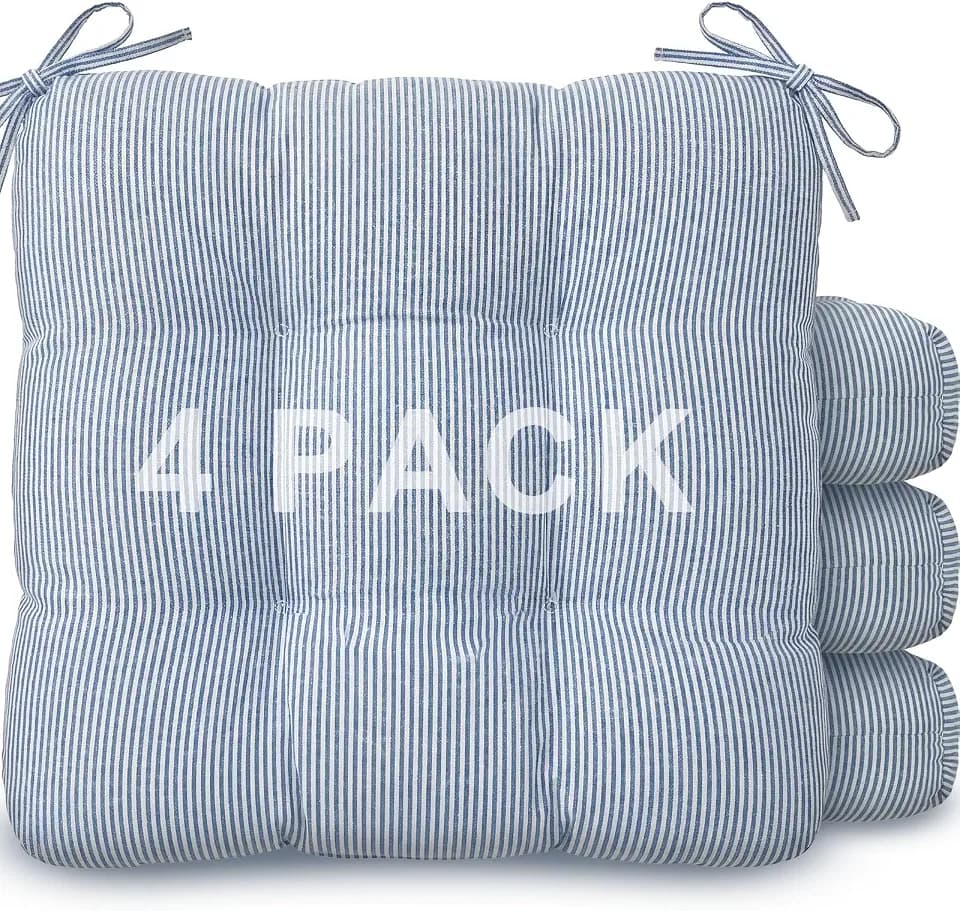 Geetery Blue and White Stripe Chair Cushions Set of 4 with Ties