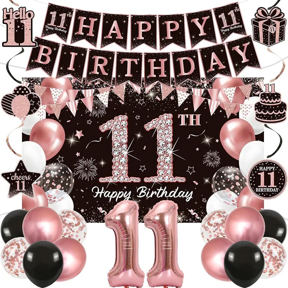 Vlipoeasn Rose Gold 11th Birthday Decorations for Girls(27PC)