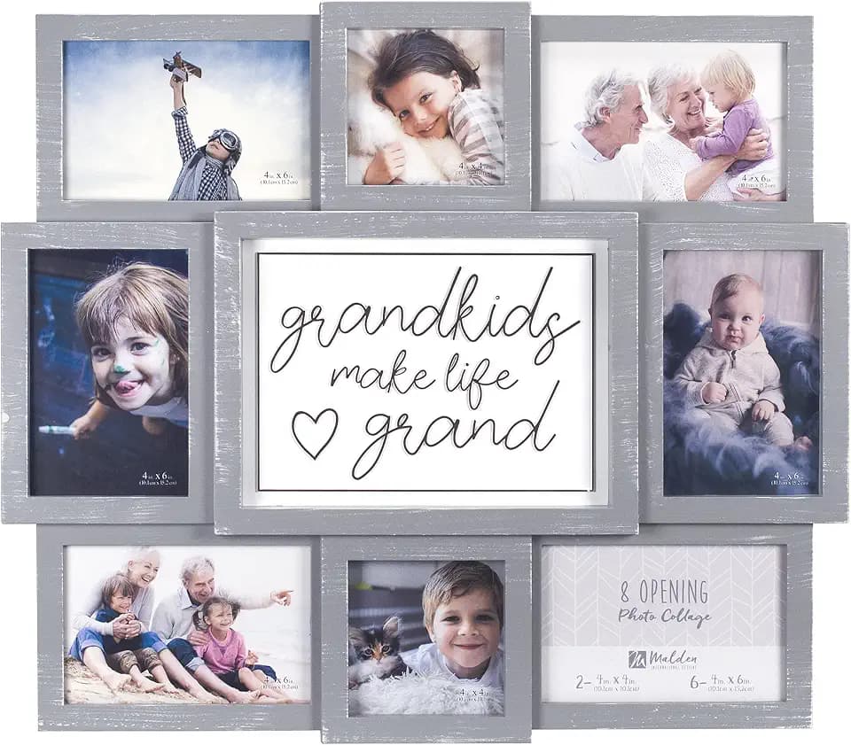 Malden International Designs Gray Grandkids Make Life Grand 8-Opening Sentiment Dimensional Picture Frame Wall Collage