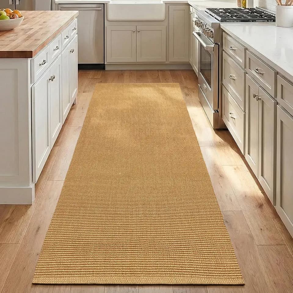 THE BEER VALLEY Woven Kitchen Runner Rug 2x6 Feet - Tan