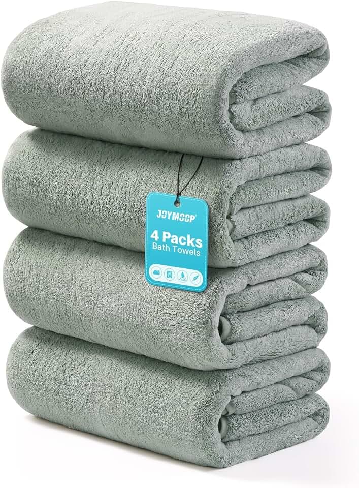 JOYMOOP Microfiber Bath Towels 4 Packs Extra Large 30" x 60", Green