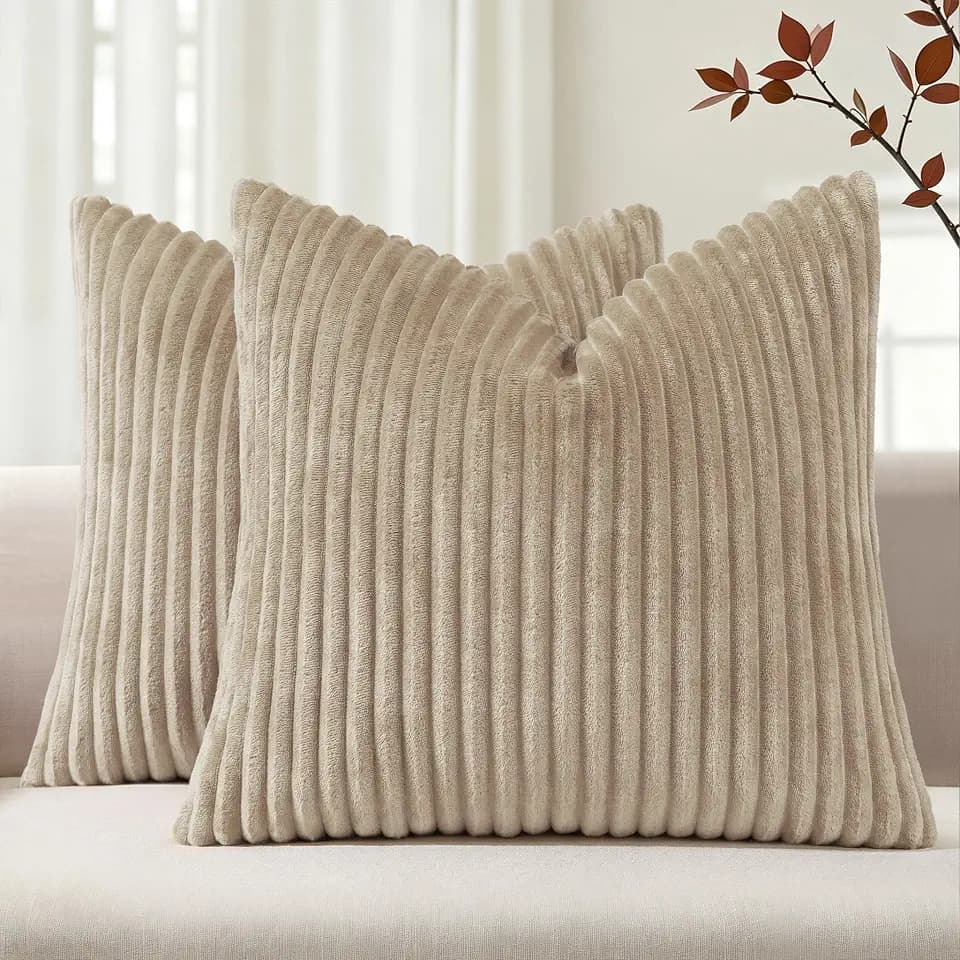 Simmore Fall Soft Khaki Flannel Throw Pillow Covers 22X22 Set of 2