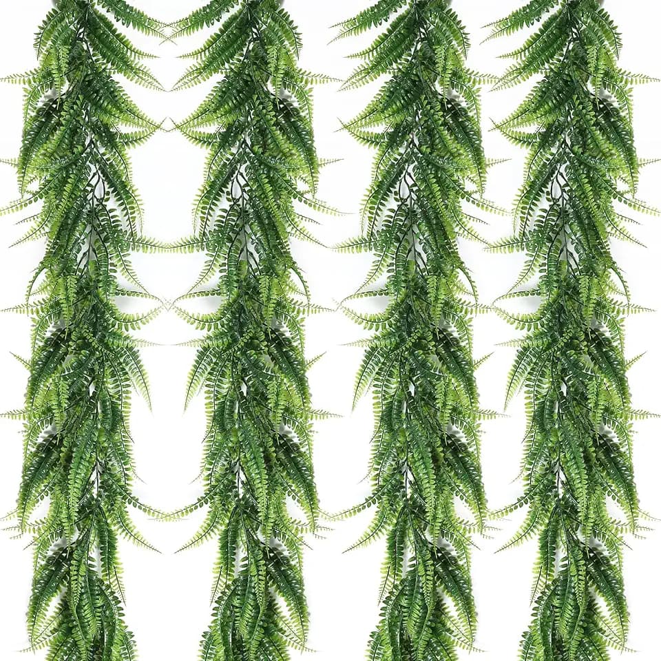 RECUTMS 4Pc Artificial Boston Ferns Garland 5.8Ft Green Fake Greenery Vines