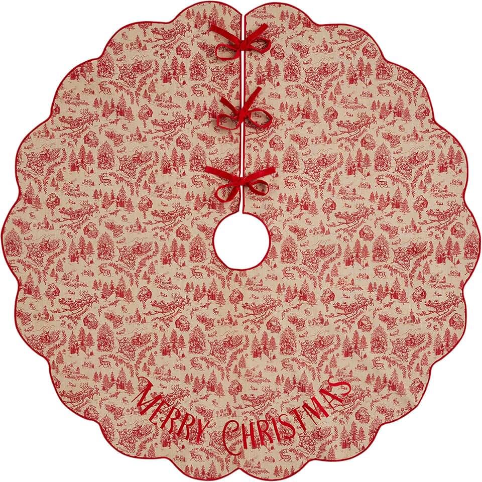 Mud Pie Toile Scalloped Tree Skirt; 54" Dia