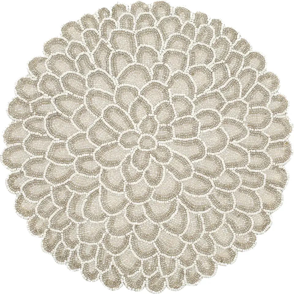 CLEENTABLE Beaded Round Placemat, White