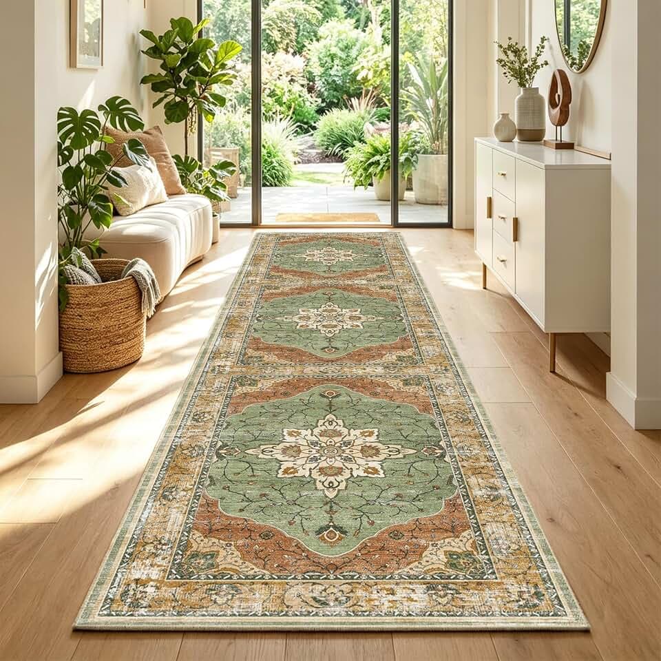 YARNSCAPE 2'6" x 8' Machine Washable Runner Rug, Non-Slip Low-Pile Carpet