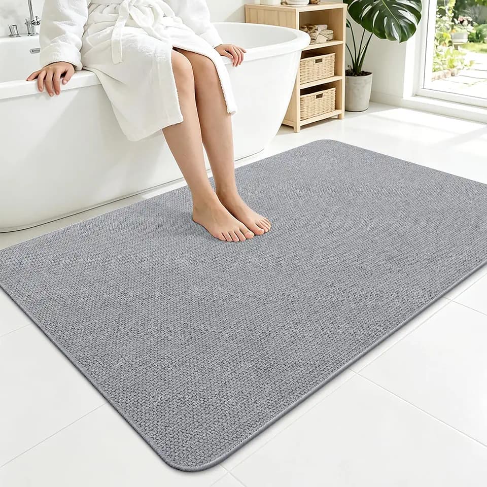 Smiry Ultra Thin Bath Mat 50x30, Non Slip Rubber Washable Bathroom Rugs