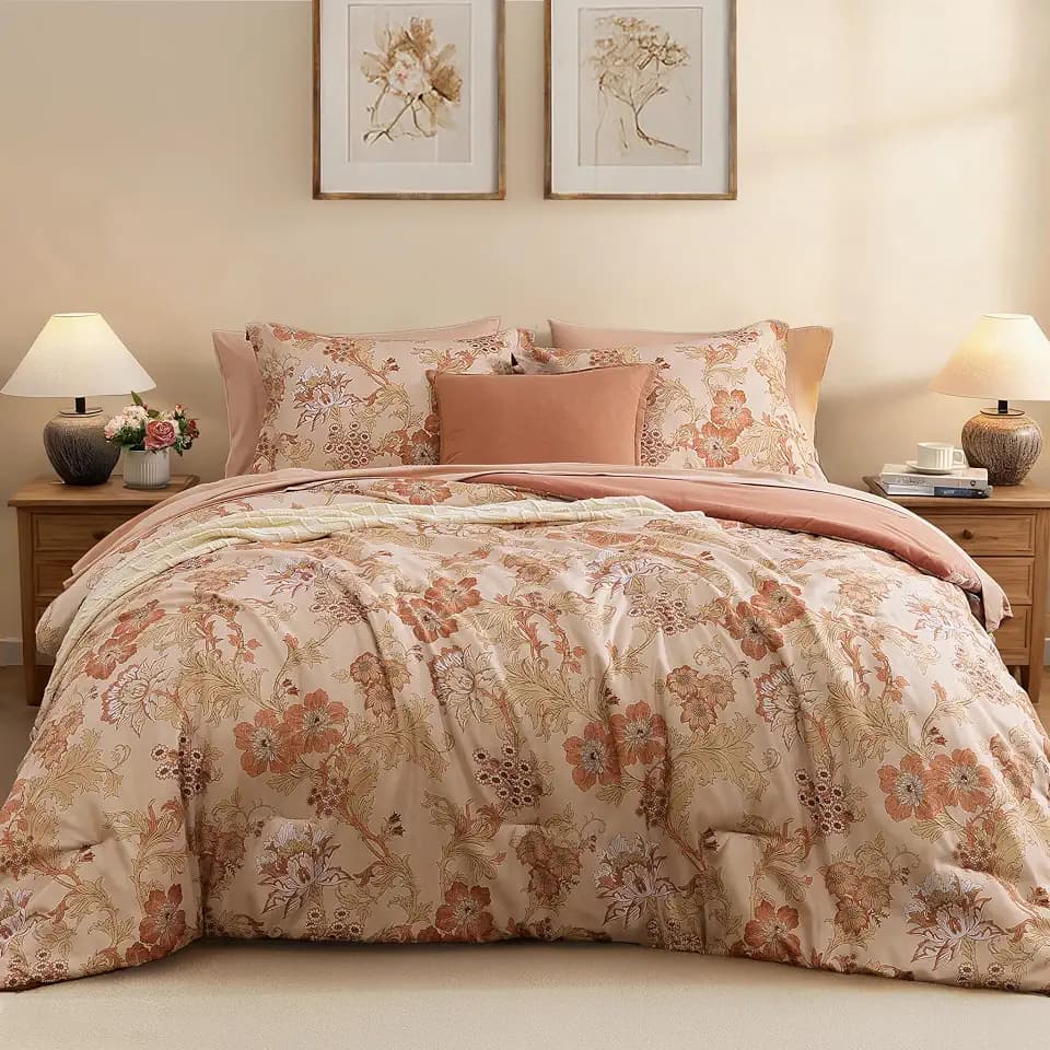 BLOOMHAVEN Oversized King Comforter Sets-7 Pieces Floral Bed in a Bag