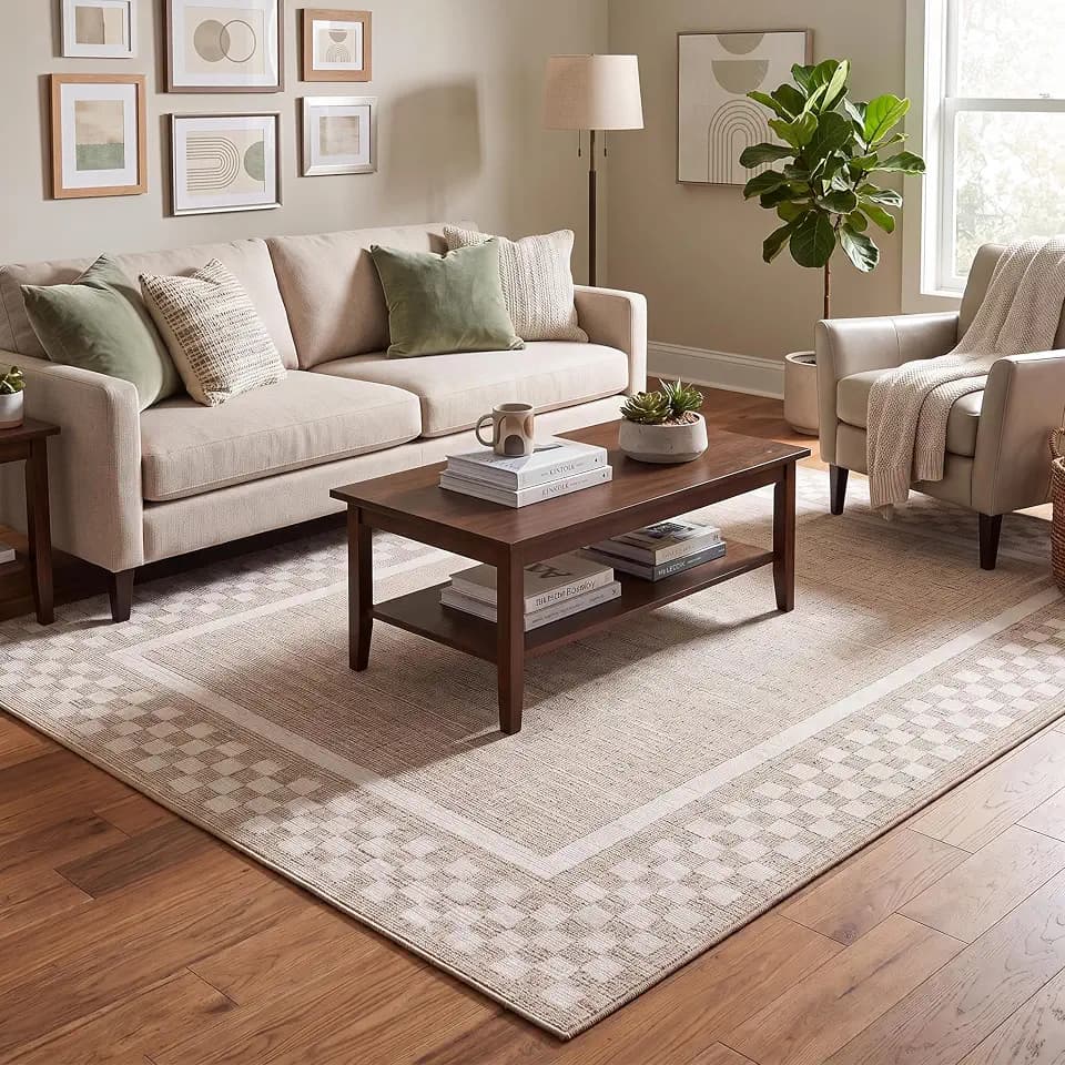 GarveeHome 5x7 Washable Area Rug Checkered Rug for Bedroom Living Room