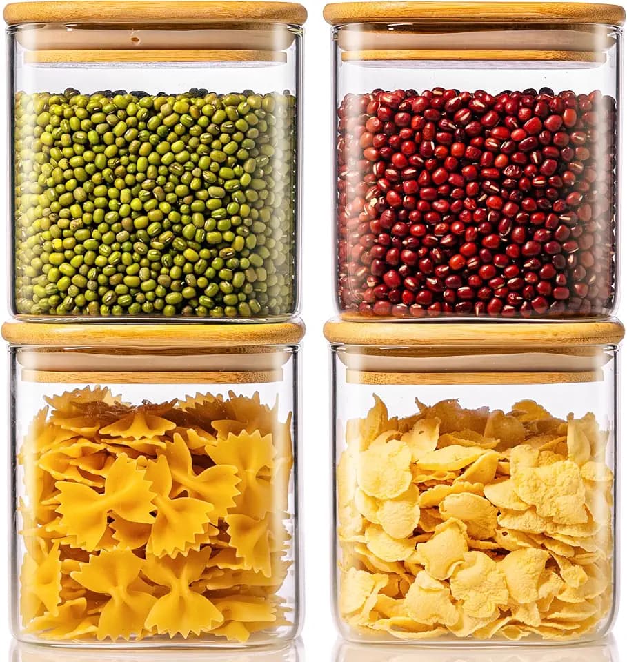27oz Square Glass Food Storage Containers with Airtight Bamboo Lids, 4 Pack