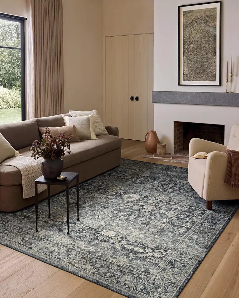 Loloi Amber Lewis Josie Collection JOS-01 Ocean/Natural 6'-0" x 9'-0", .13" Pile Height, Low Profile, Machine Washable, Area Rug