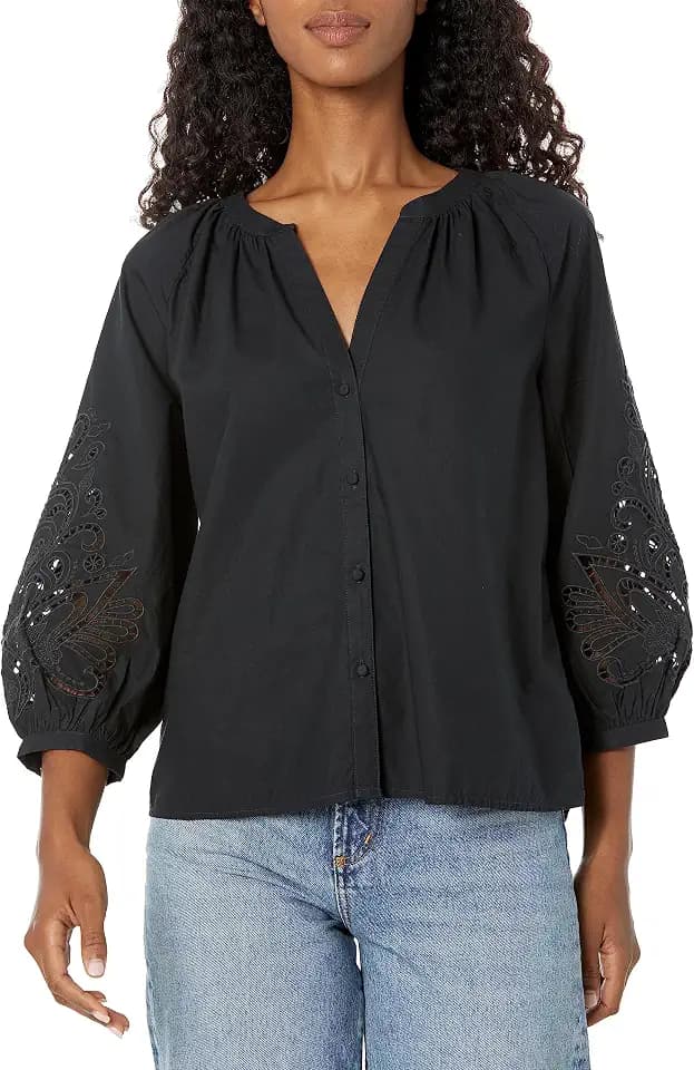 Club Monaco Women's Short Sleeve Eyelet Top